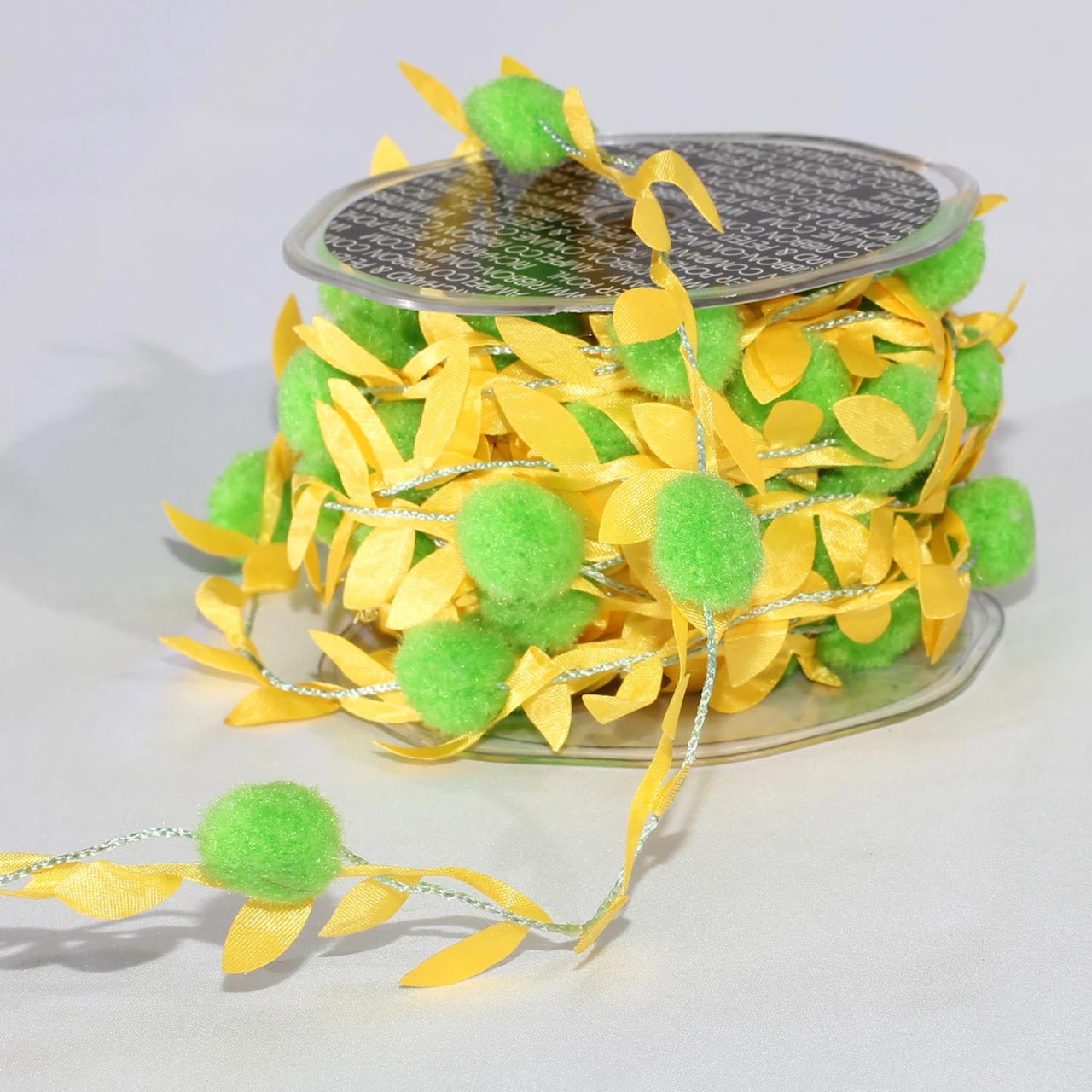 Yellow Leaves With Green Pom Poms Party Garland 0.75" X 22 Yards - Image 2