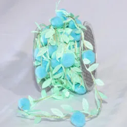 Teal Blue Leaves With Balls Party Garland 0.75" X 22 Yards