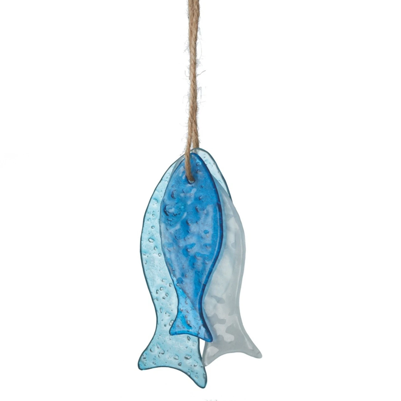 Pack Of 12 Hanging Glass Fishies Ornament With Jute String 4.25"