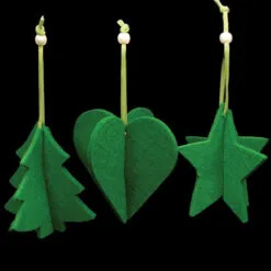 Club Pack Of 15 Forest Green Tree, Heart And Star 3D Felt Ornaments