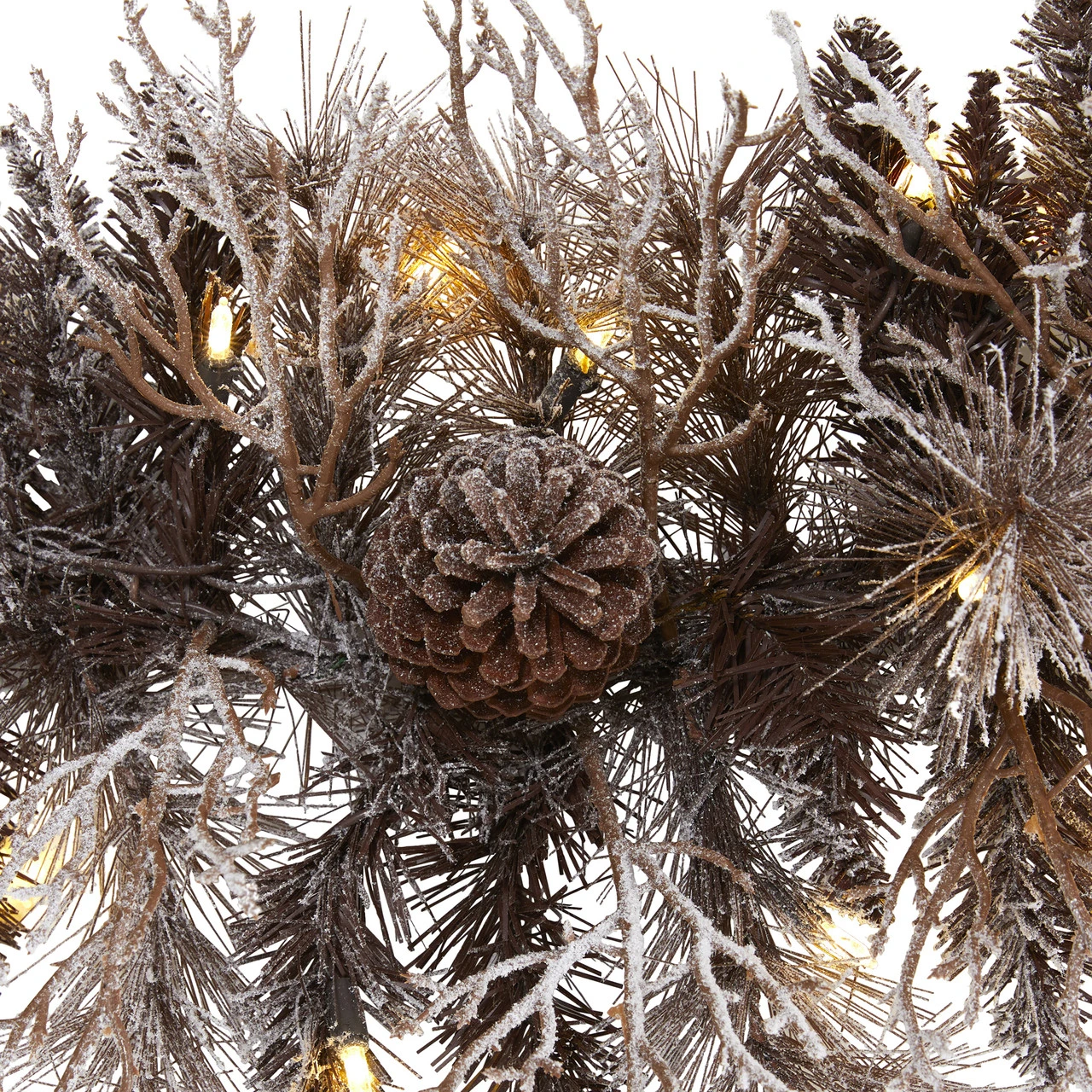 6' X 12" Pre-Lit Flocked Pine Cones Artificial Christmas Garland, Clear LED Lights - Image 3