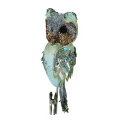 10" Green Glittered And Sequined Owl Clip On Christmas Ornament