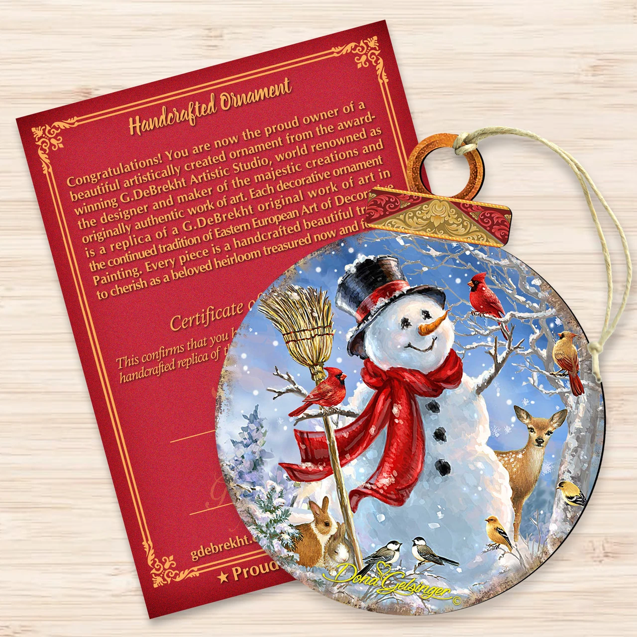 Set Of 2 Snowman And Friends In The Forest Wooden Christmas Ornaments 5.5" - Image 3