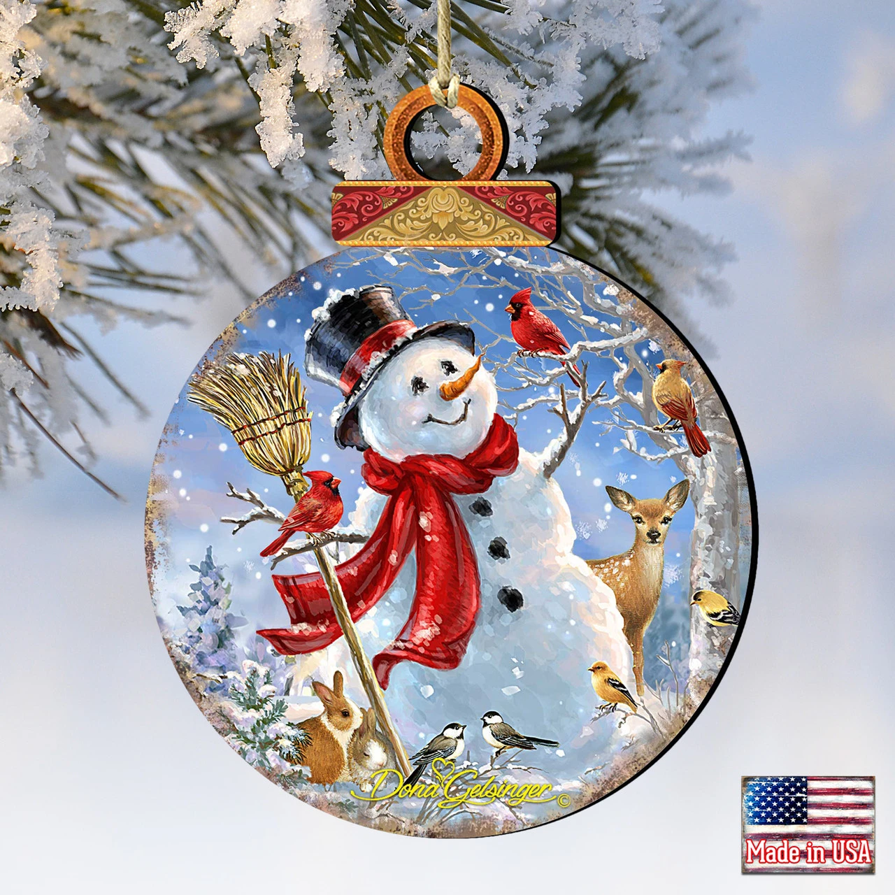 Set Of 2 Snowman And Friends In The Forest Wooden Christmas Ornaments 5.5" - Image 4