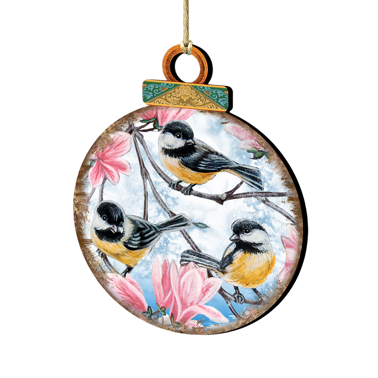 Set Of 2 Perching Birds Wooden Christmas Ornaments 5.5"