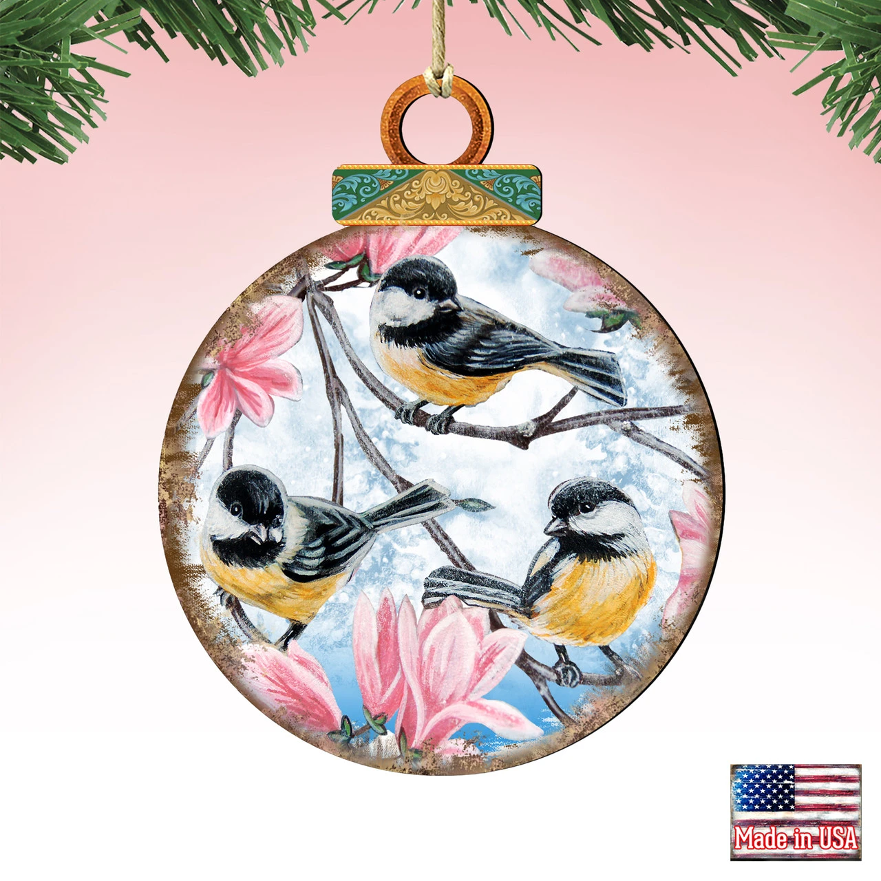 Set Of 2 Perching Birds Wooden Christmas Ornaments 5.5" - Image 4