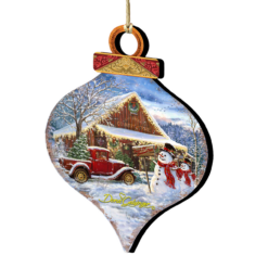 Set Of 2 Christmas Country Store Wooden Ornaments 5.5"