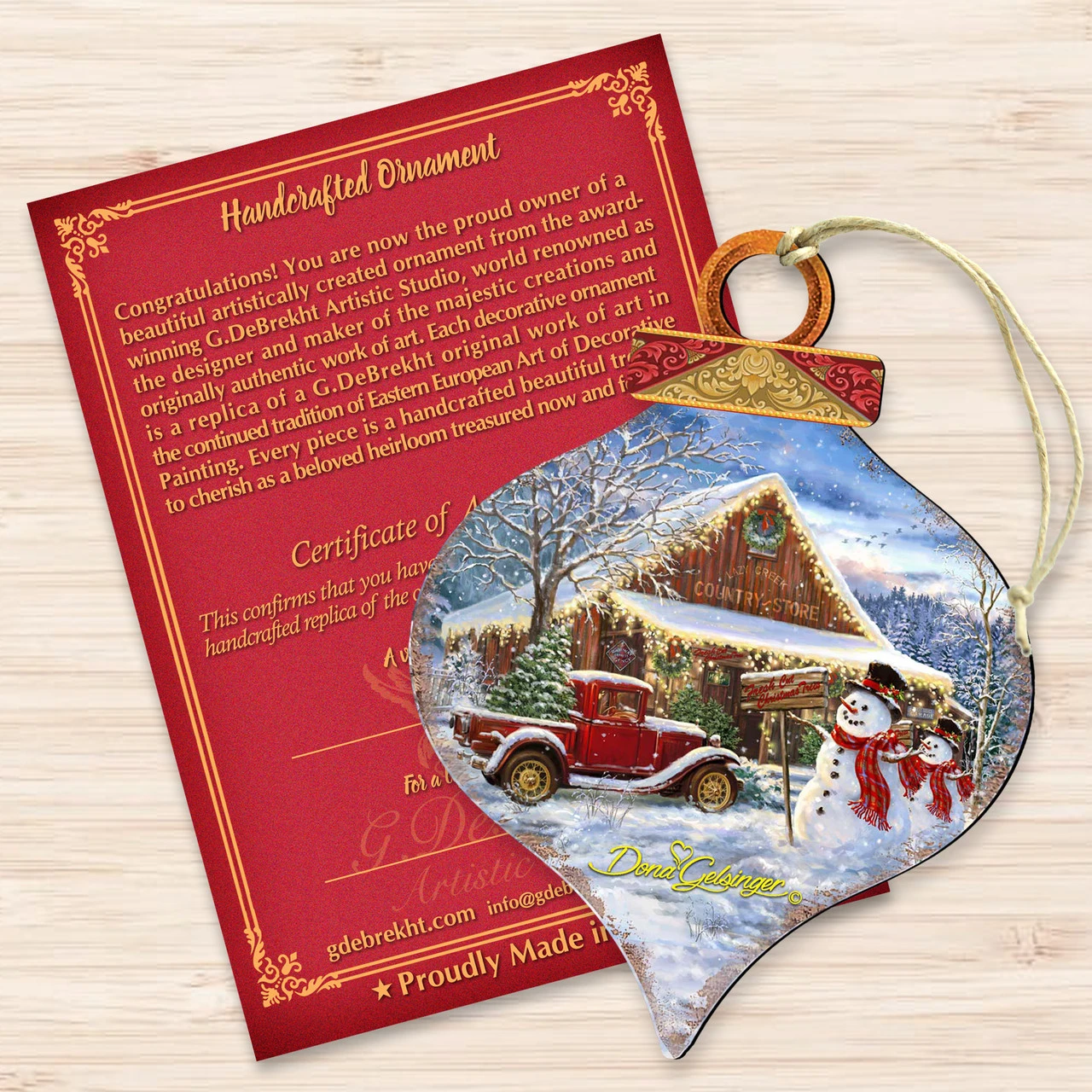 Set Of 2 Christmas Country Store Wooden Ornaments 5.5" - Image 3