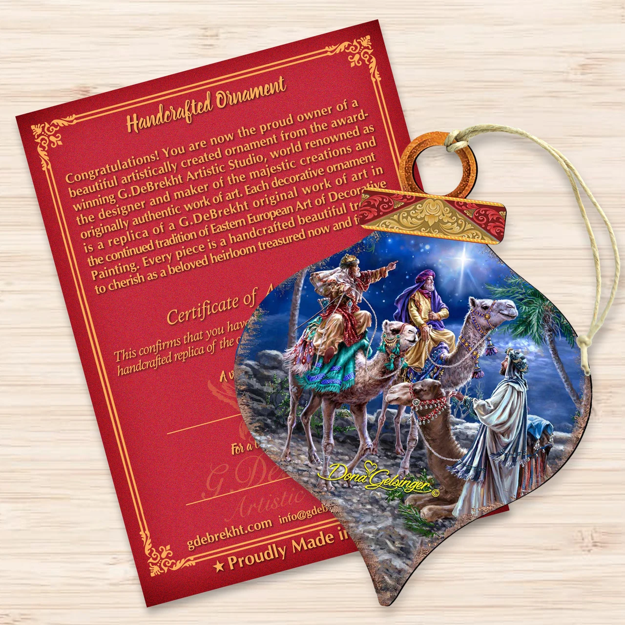 Set Of 2 Wise Men Riding A Camel Onion Shaped Wooden Christmas Ornaments 5.5" - Image 3