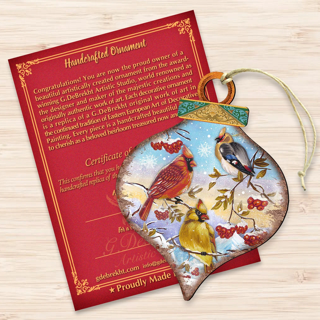 Set Of 2 Birds Rest Onion Shaped Wooden Christmas Ornaments 5.5" - Image 3