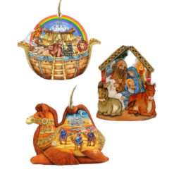 Set Of 3 Nativity Adventure Wooden Christmas Ornaments 5.5"