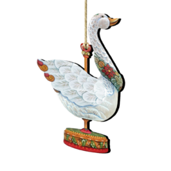 Set Of 2 Goose Carousel Wooden Christmas Ornaments 5.5"