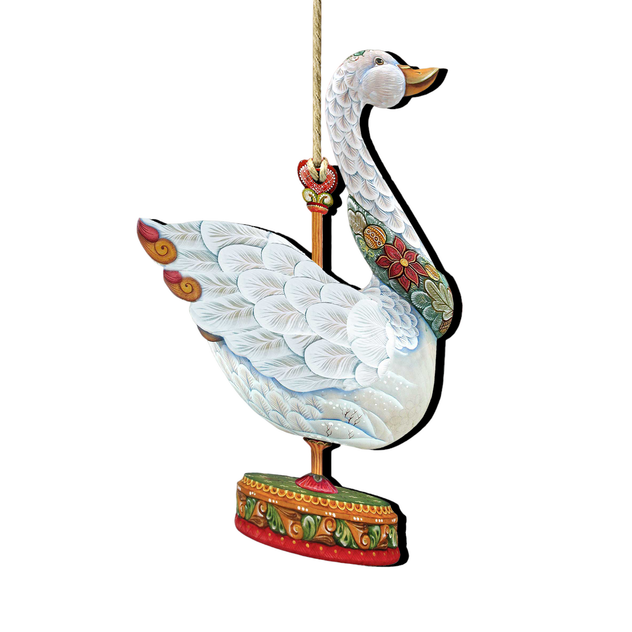 Set Of 2 Goose Carousel Wooden Christmas Ornaments 5.5"