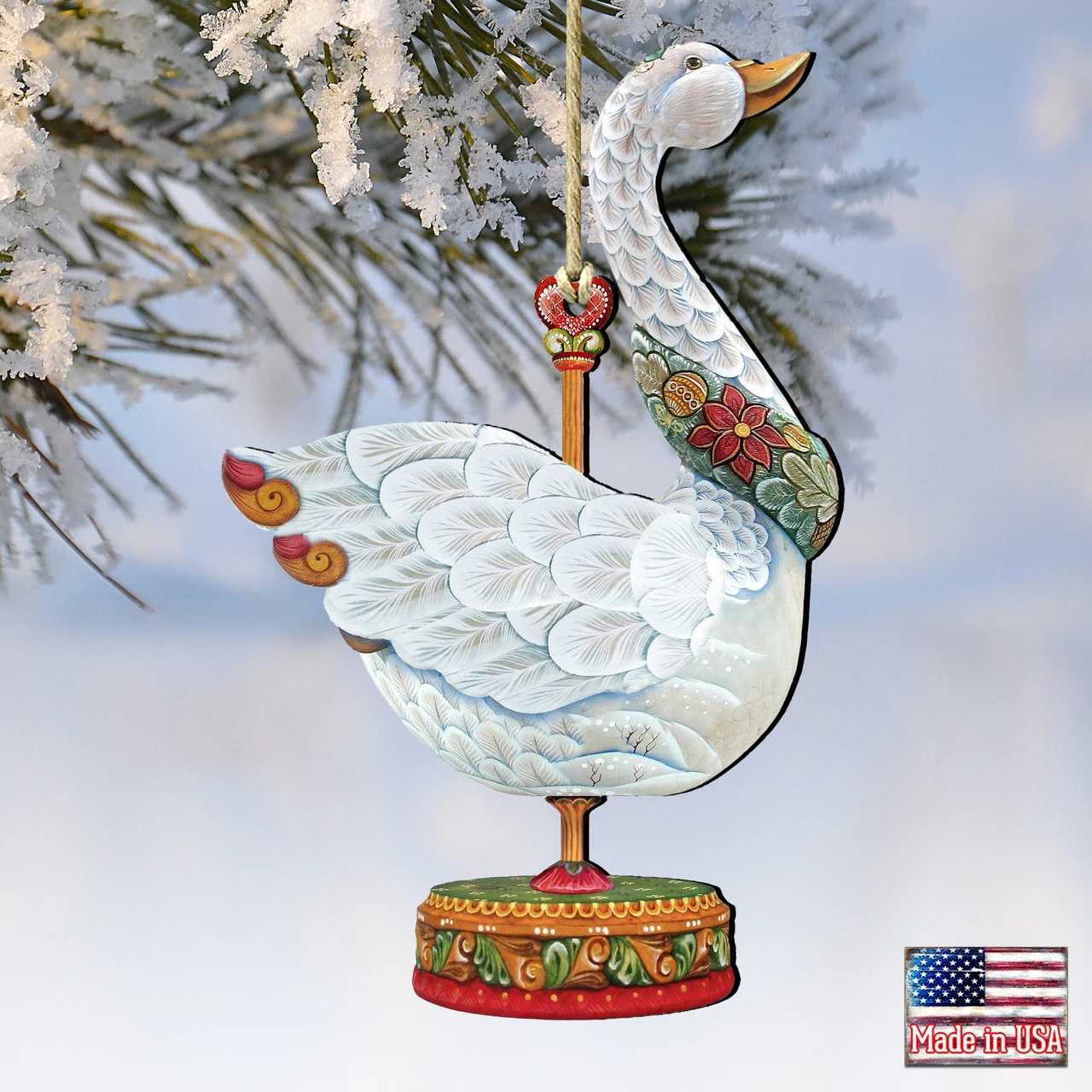 Set Of 2 Goose Carousel Wooden Christmas Ornaments 5.5" - Image 4