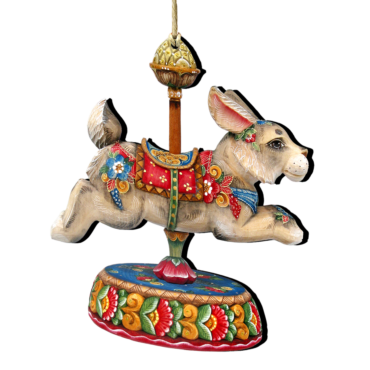 Set Of 2 Bunny Carousel Wooden Easter And Christmas Ornaments 5.5"