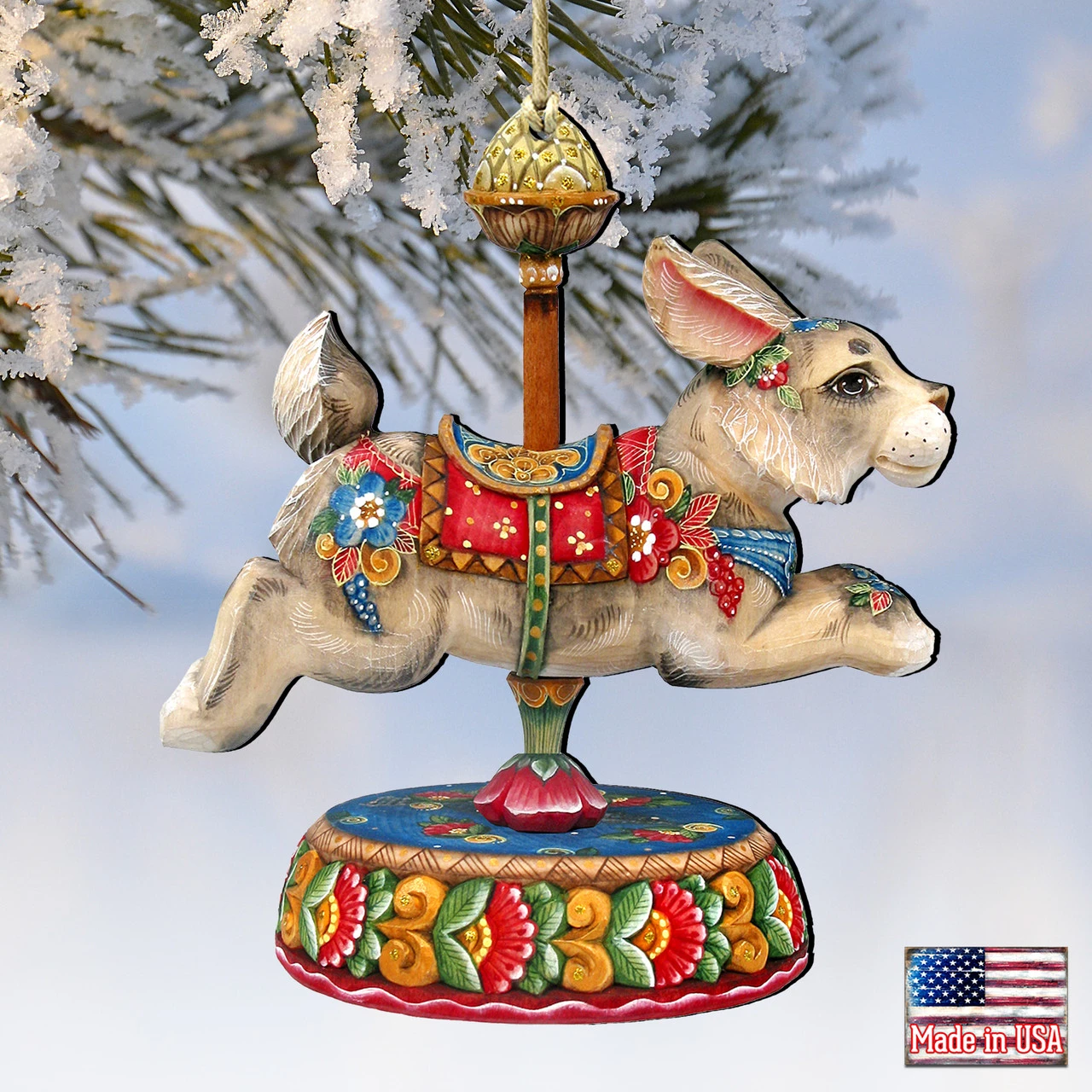 Set Of 2 Bunny Carousel Wooden Easter And Christmas Ornaments 5.5" - Image 4