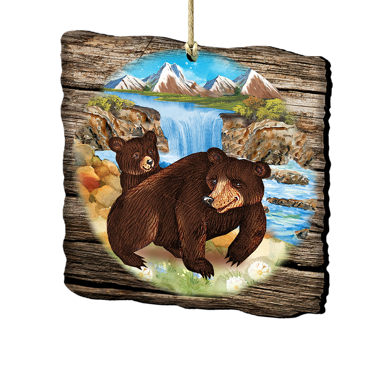 Set Of 2 Adorable Bears In A Cabin Wooden Christmas Ornaments 5.5"