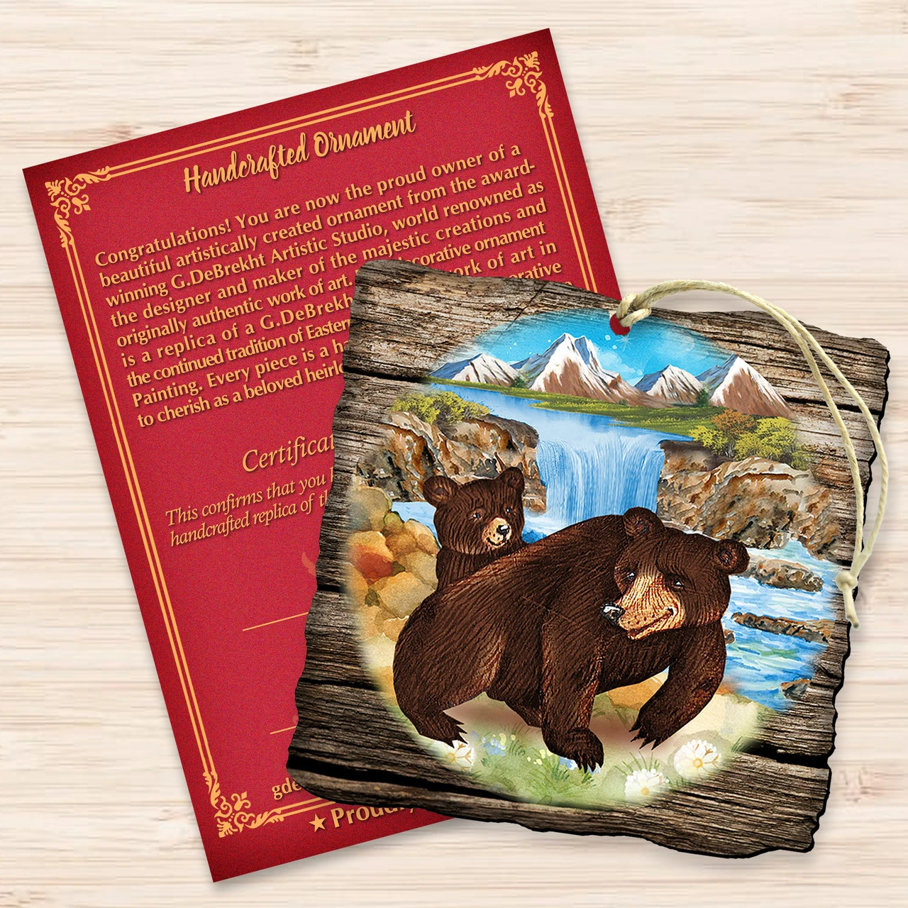 Set Of 2 Adorable Bears In A Cabin Wooden Christmas Ornaments 5.5" - Image 3