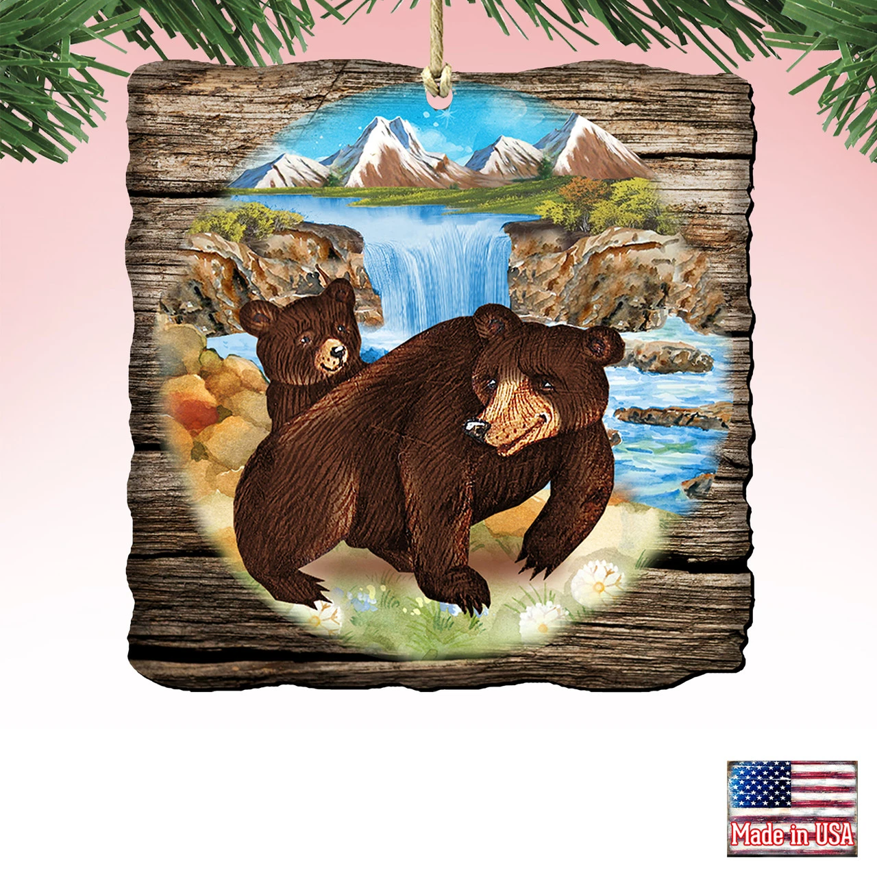 Set Of 2 Adorable Bears In A Cabin Wooden Christmas Ornaments 5.5" - Image 4