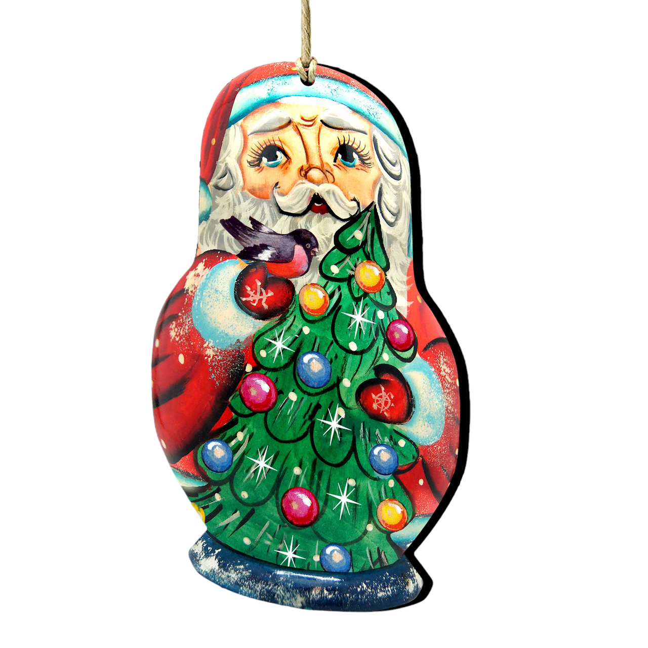 Set Of 2 Santa Matreshka Doll Christmas Tree Wooden Ornaments