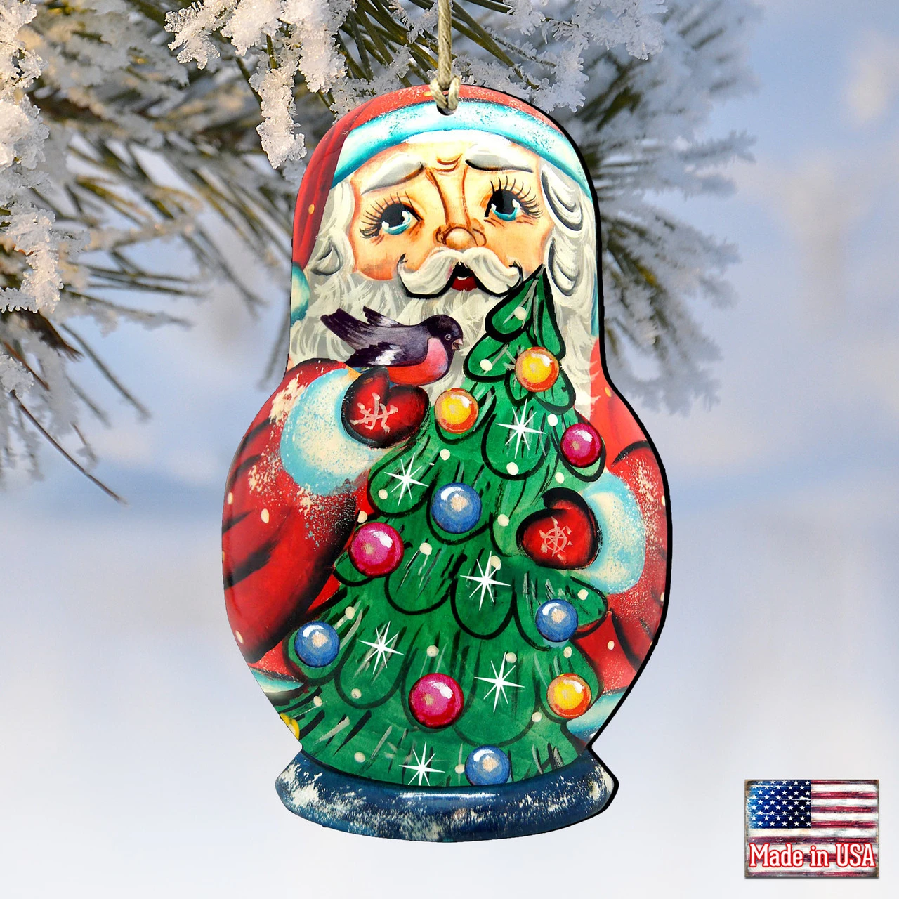 Set Of 2 Santa Matreshka Doll Christmas Tree Wooden Ornaments - Image 4