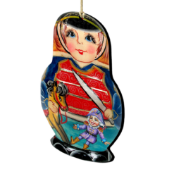 Set Of 2 Matreshka Doll Nutcracker Soldier Wooden Christmas Ornaments 5.5"