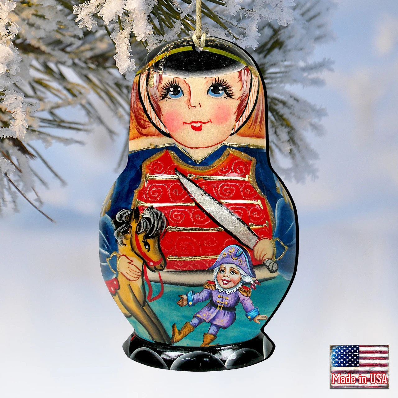 Set Of 2 Matreshka Doll Nutcracker Soldier Wooden Christmas Ornaments 5.5" - Image 4