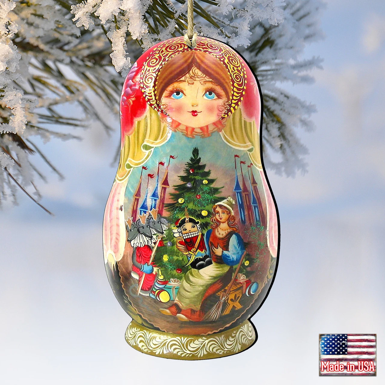 Set Of 2 Matreshka Doll Nutcracker Tale Wooden Christmas Ornaments 5.5" - Image 4