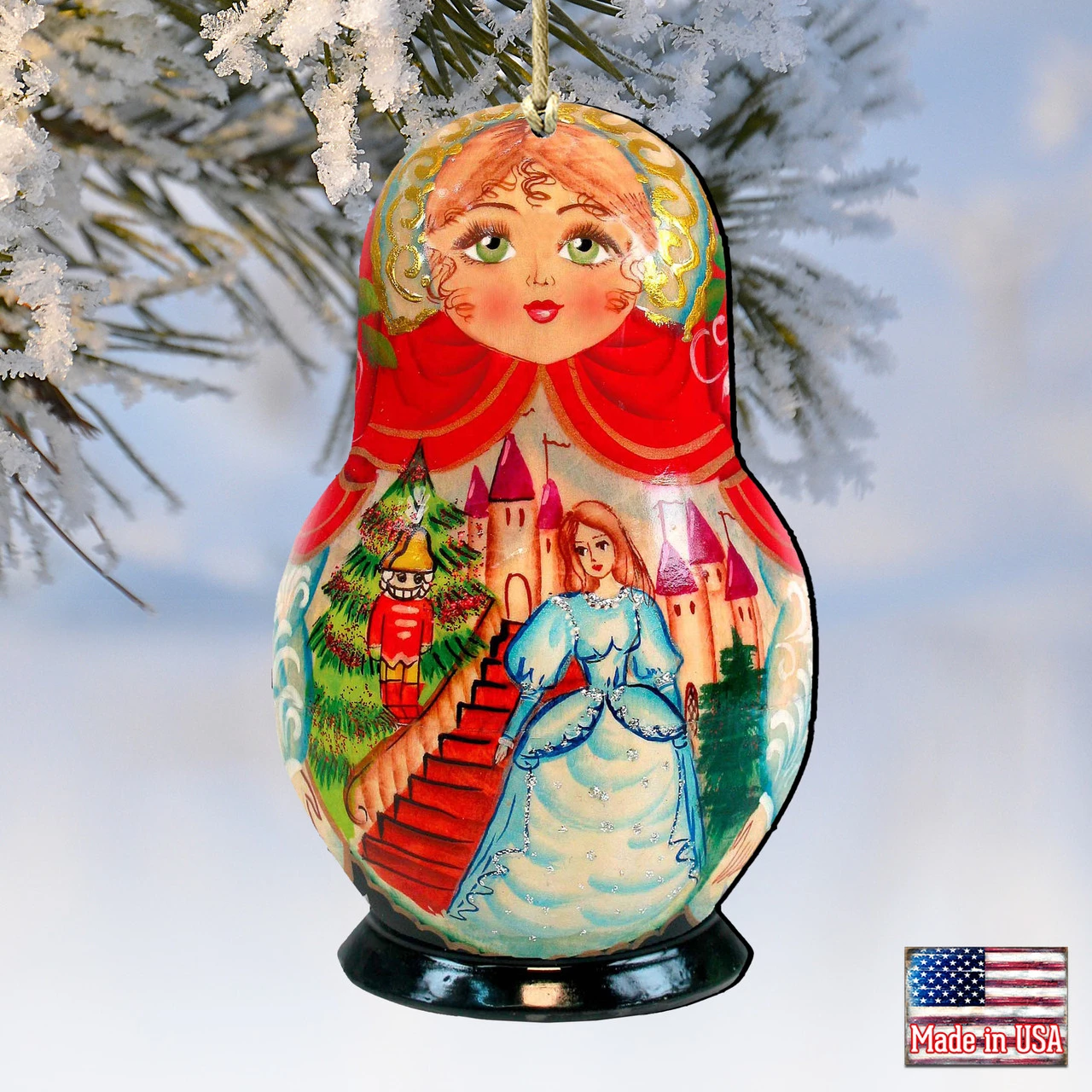 Set Of 2 Matreshka Doll And A Nutcracker Wooden Christmas Ornaments 5.5" - Image 4