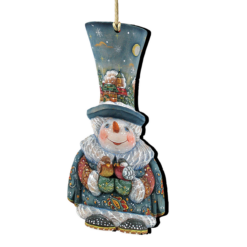 Set Of 2 Snowman Old World Christmas Wooden Ornaments 5.5"