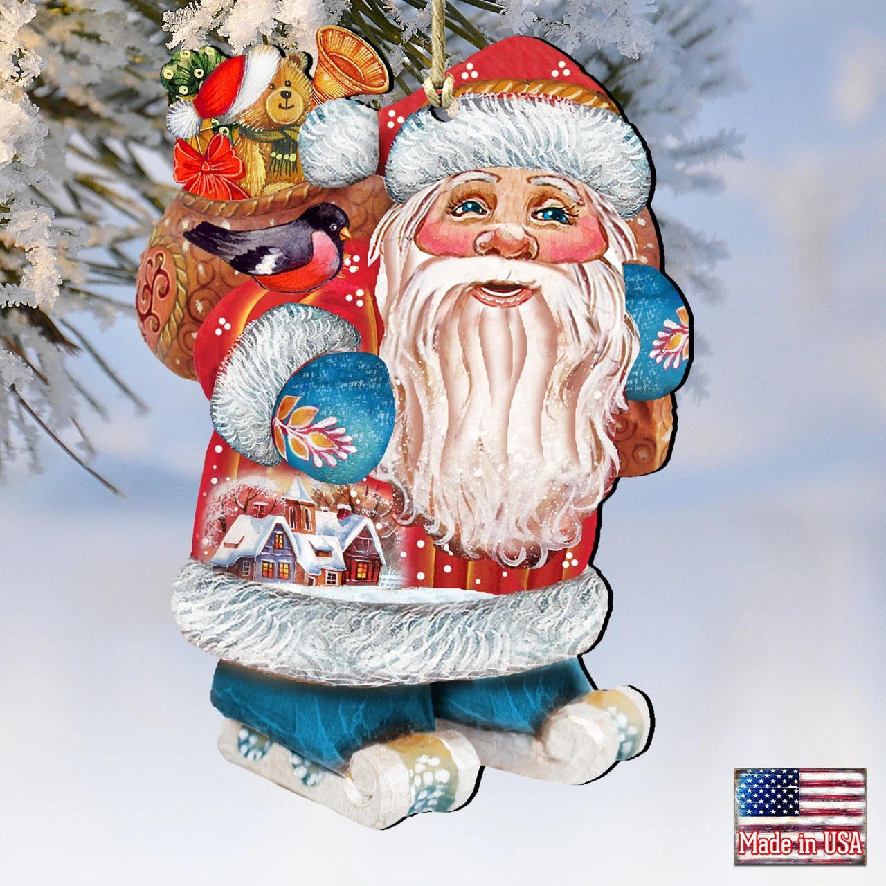Set Of 2 Santa Claus Is Coming To Town Wooden Christmas Ornaments 5.5" - Image 4