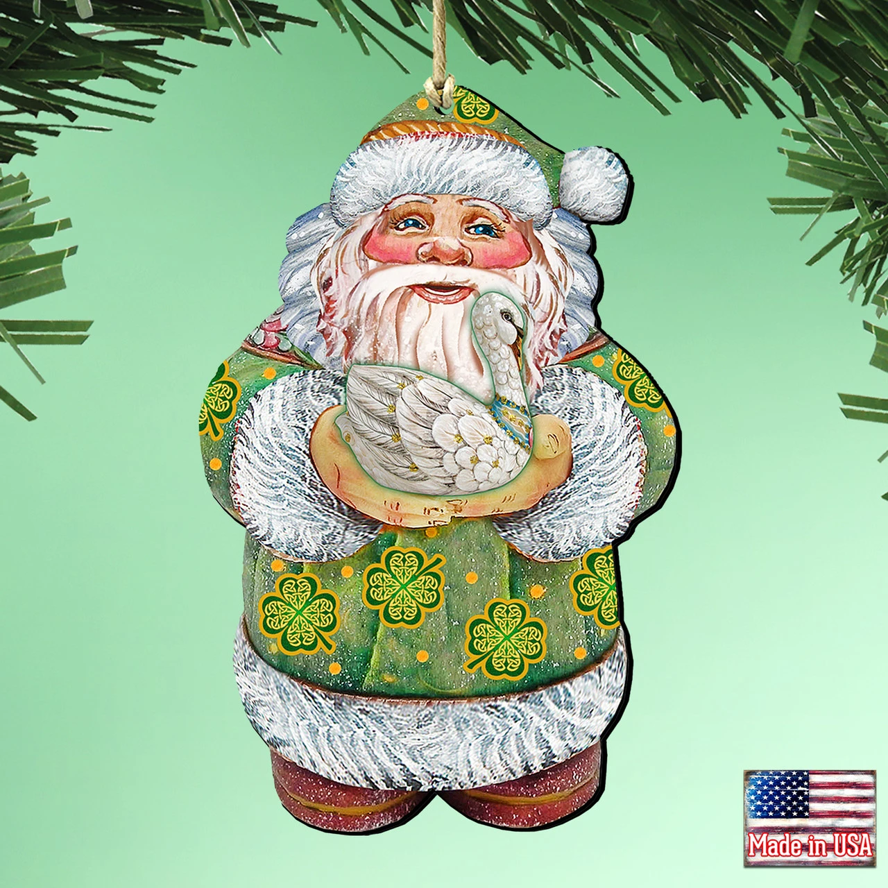 Set Of 2 Celtic Santa Claus Swan Wooden Christmas Ornaments 5.5"by G.DeBrekht - Image 2