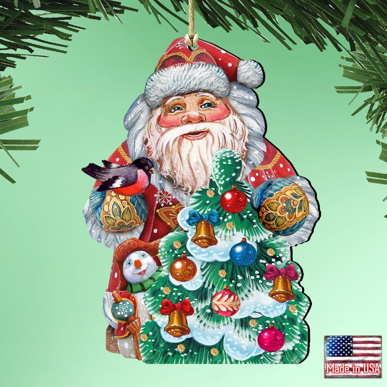 Set Of 2 Santa Decorating Christmas Tree Ornaments 5.5" - Image 2