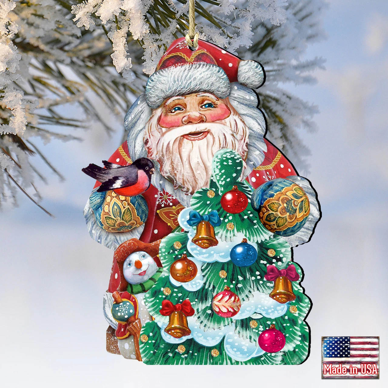 Set Of 2 Santa Decorating Christmas Tree Ornaments 5.5" - Image 4
