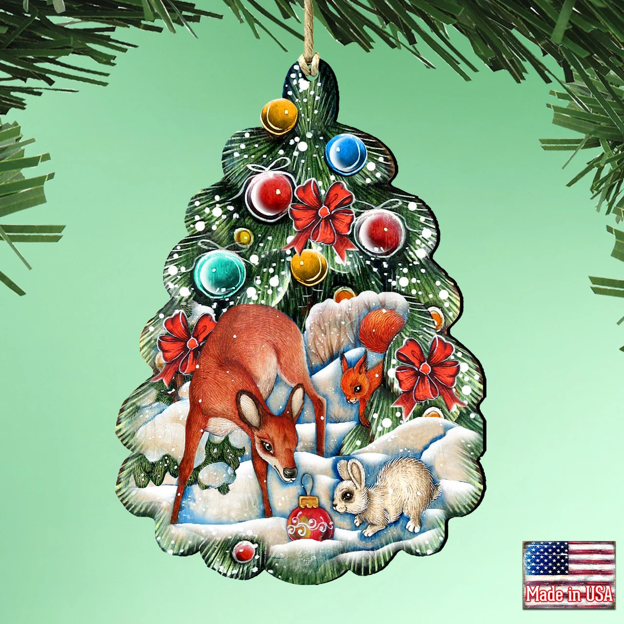 Set Of 2 Forest Animals Christmas Tree Ornaments 5.5" - Image 2