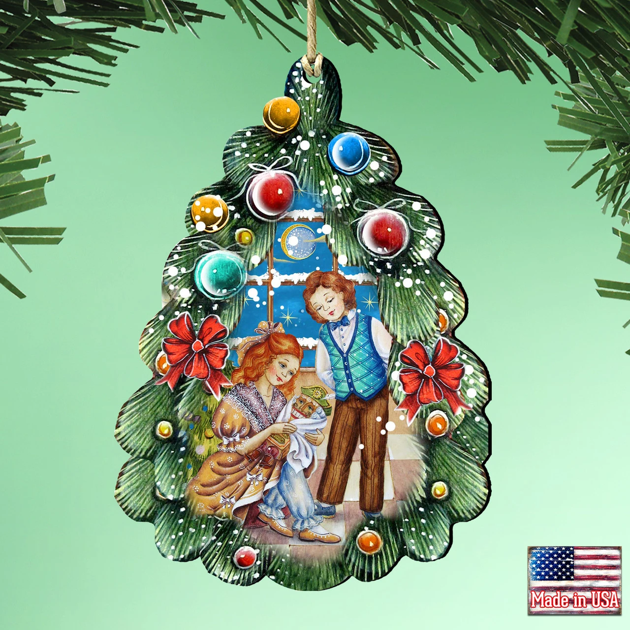 Set Of 2 Family With A Nutcracker Christmas Tree Ornaments 5.5" - Image 2