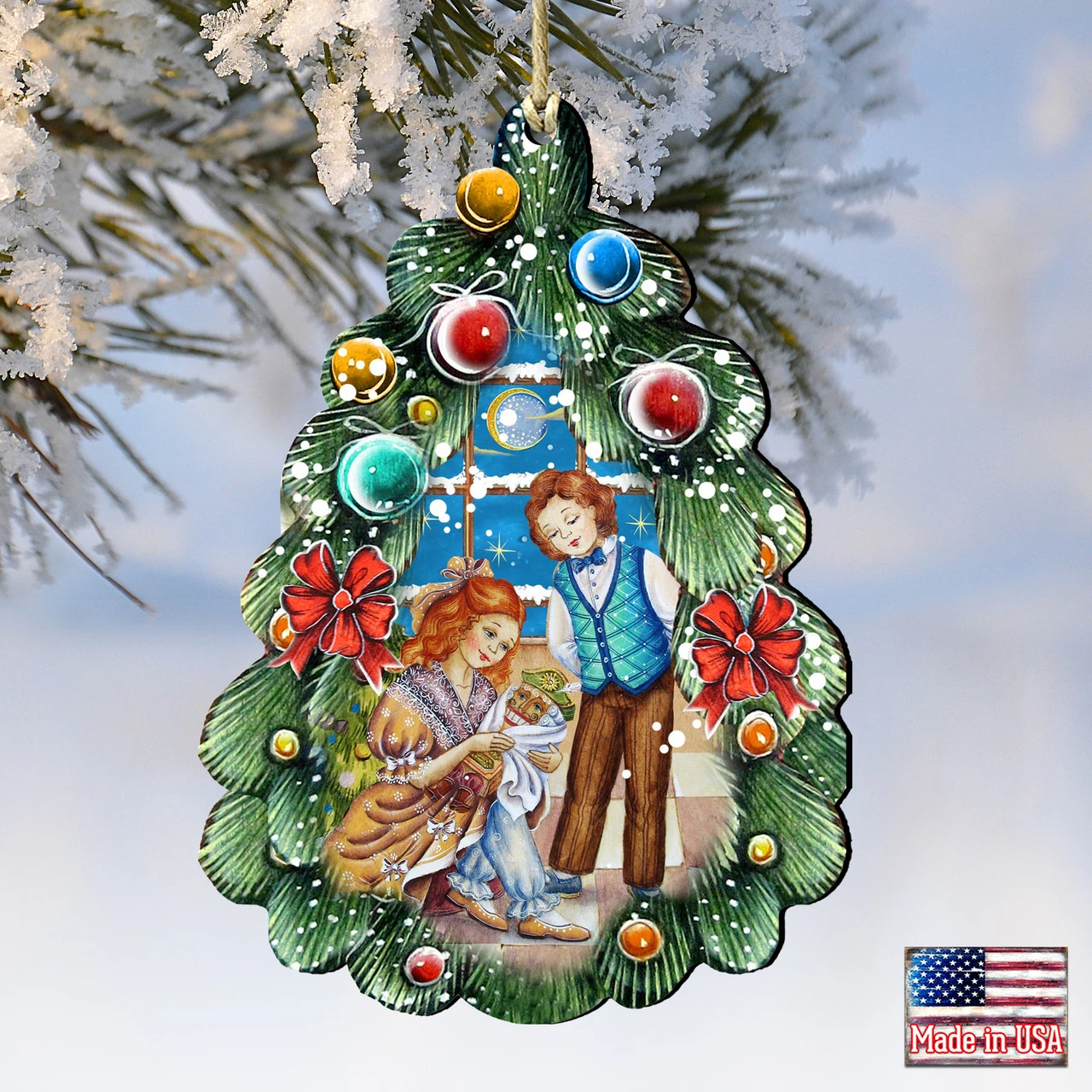 Set Of 2 Family With A Nutcracker Christmas Tree Ornaments 5.5" - Image 4