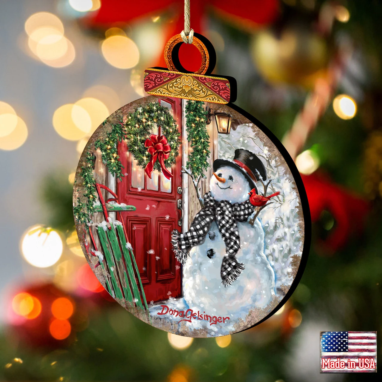 Set Of 2 Winter Is Coming Snowman Wooden Christmas Ornaments 5.5" - Image 2