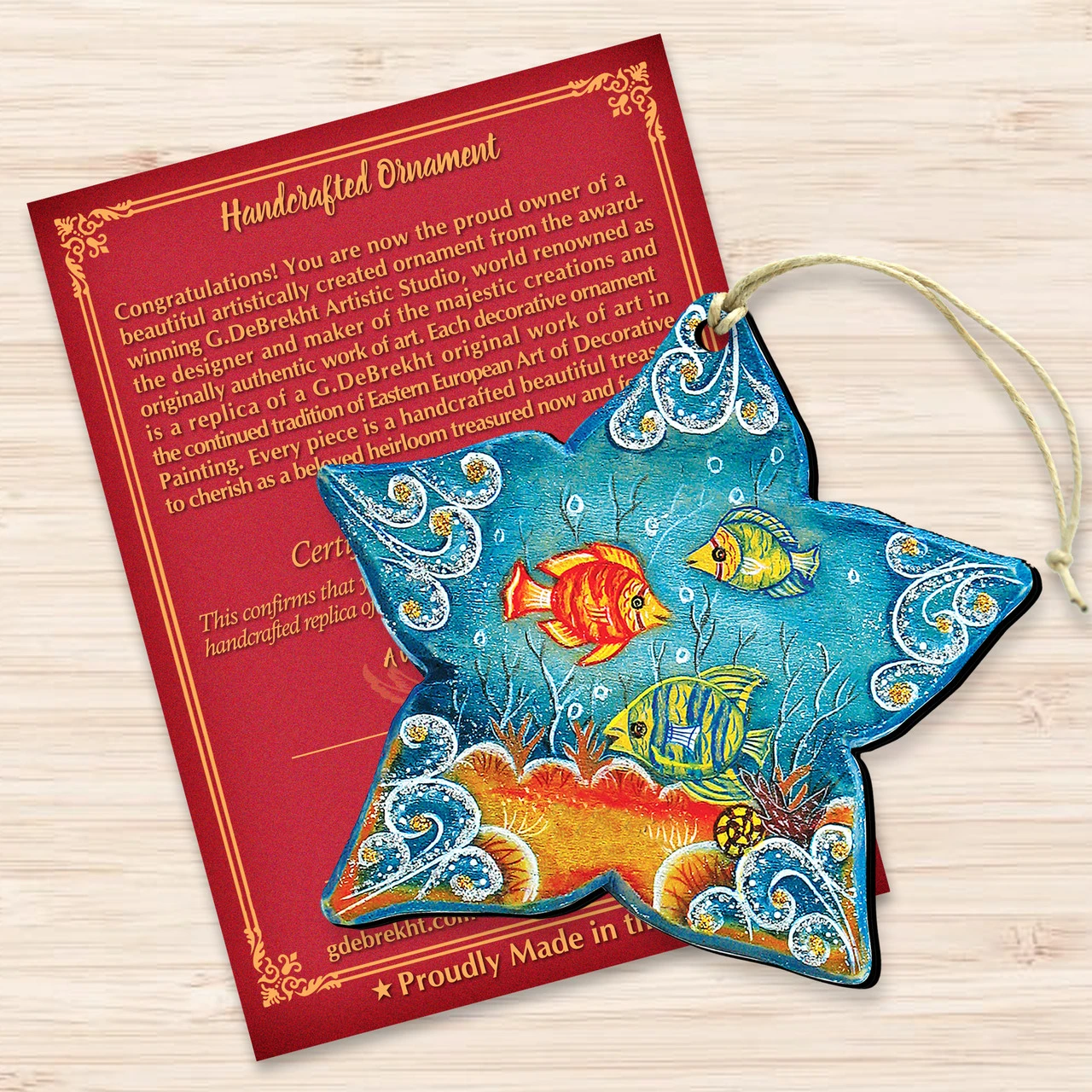 Set Of 2 Sea Star Seaside Wooden Christmas Ornaments 5.5" - Image 3