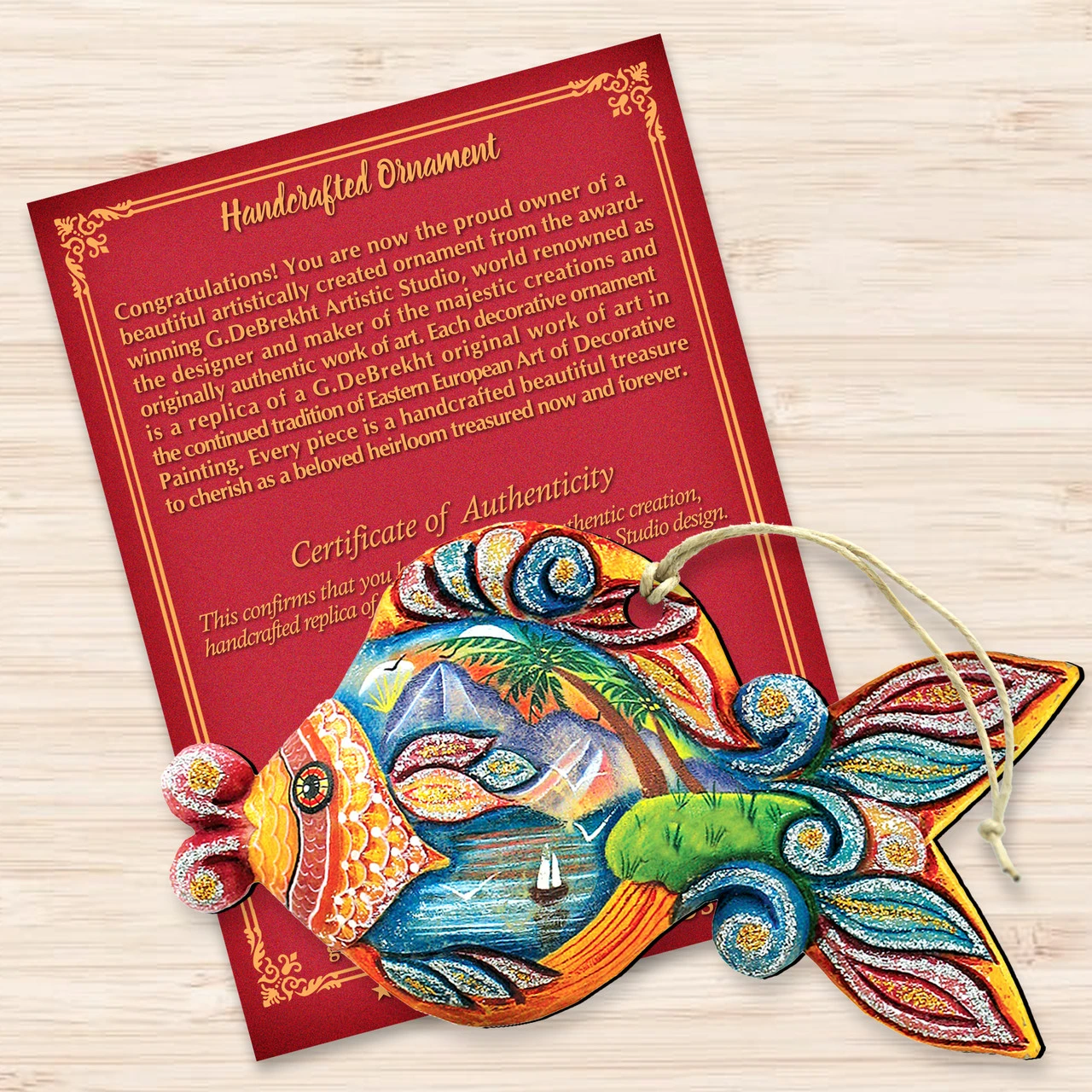 Set Of 2 Coastal Paradise Fish Wooden Christmas Ornaments 5.5" - Image 3