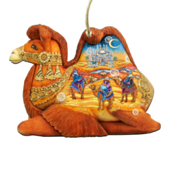 Set Of 2 Three Kings Riding Camels Nativity Wooden Christmas Ornaments 5.5"