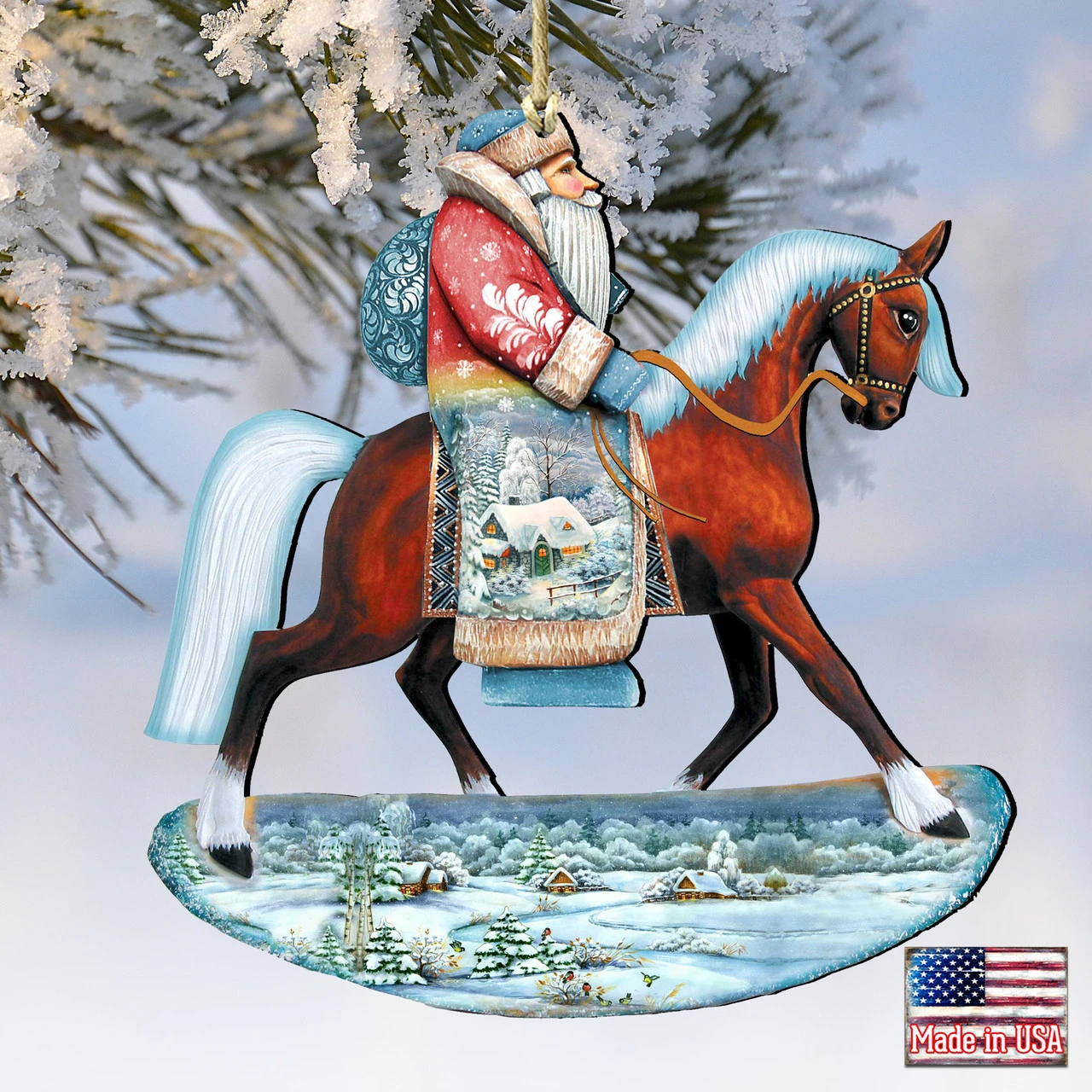 Set Of 2 Santa Horse Ride Wooden Christmas Ornaments 5.5" - Image 4