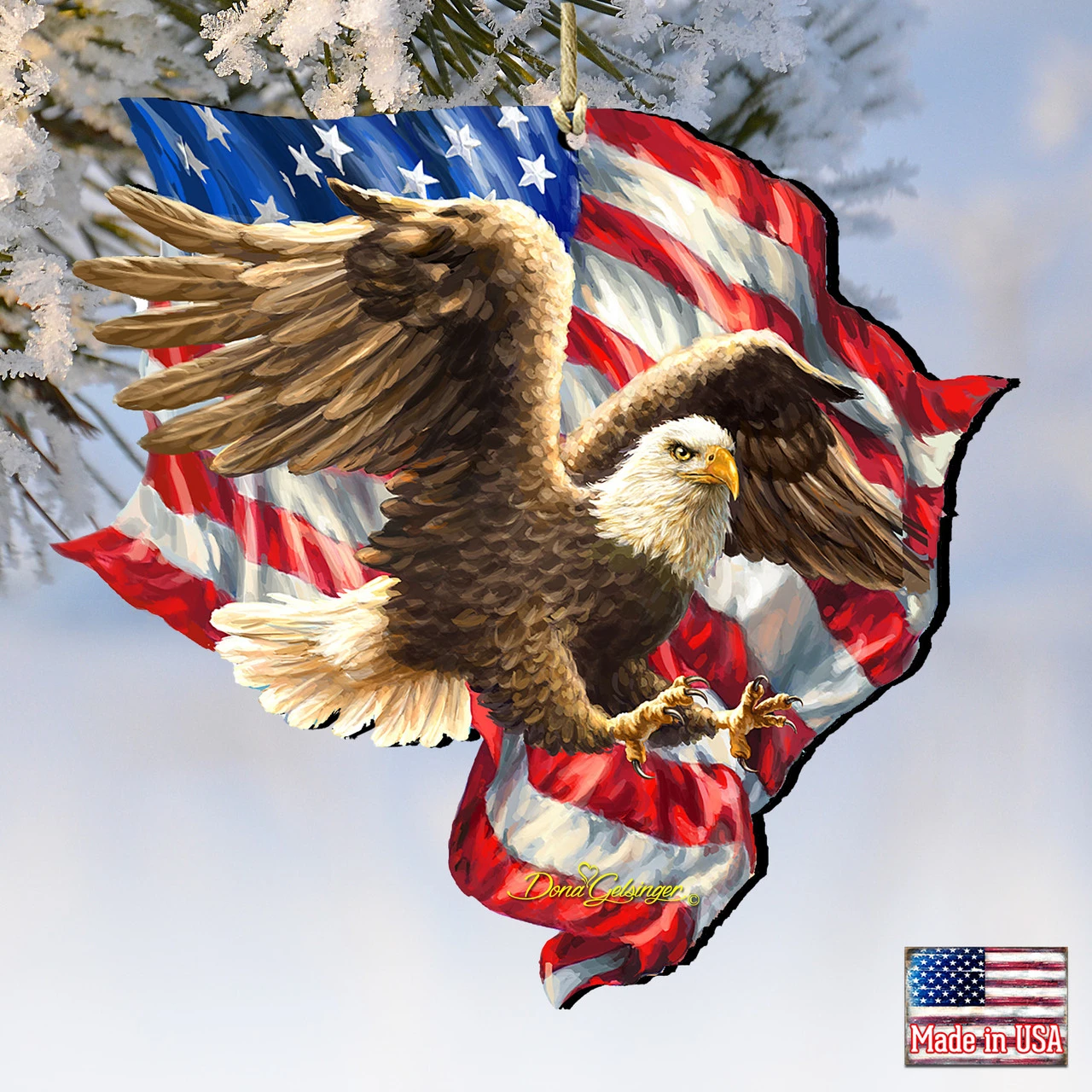 Set Of 2 American Independence Eagle Wooden Ornaments 5.5" - Image 4