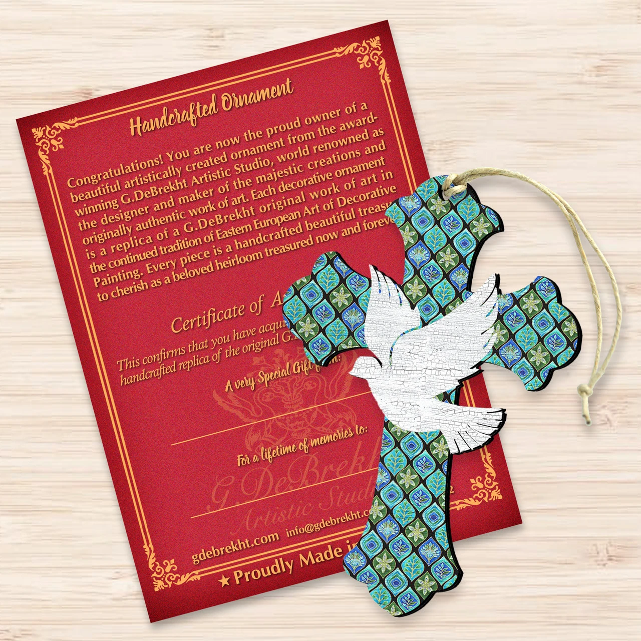 Set Of 2 Cross With White Dove Wooden Christmas Ornaments 5.5" - Image 3