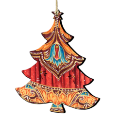 Set Of 2 Vivid Christmas Tree Wooden Ornaments 5.5"