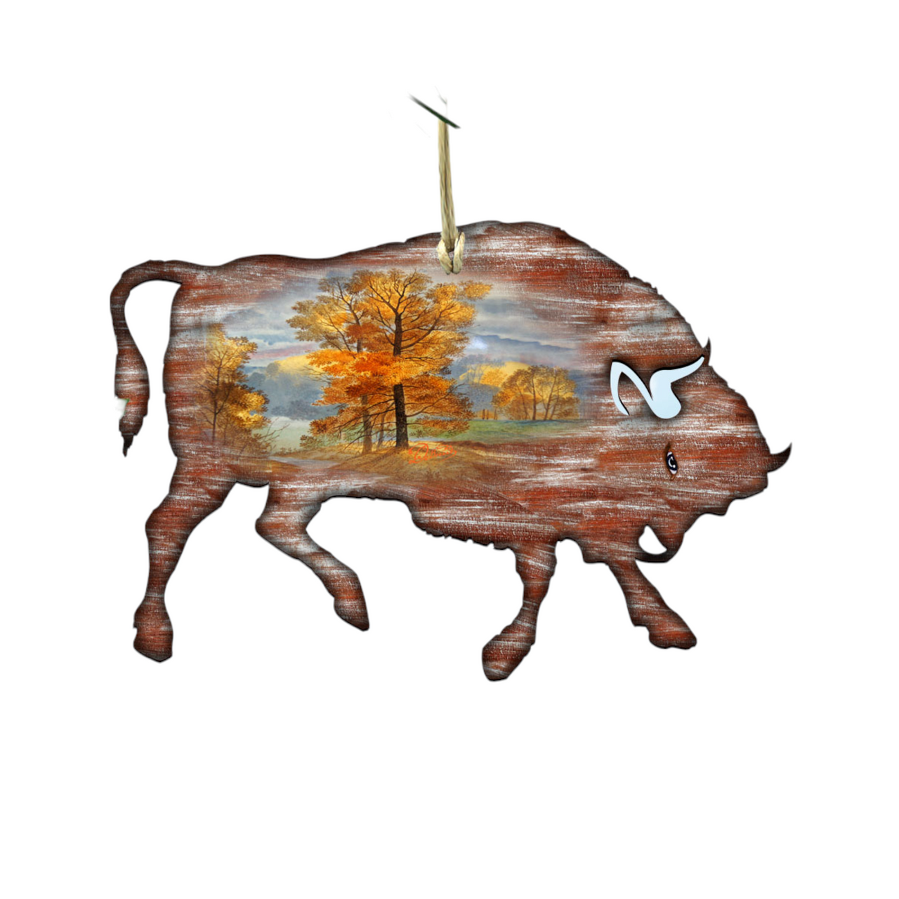 Set Of 2 Wild Buffalo Wooden Christmas Ornaments 5,5"