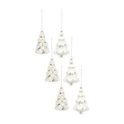 Set Of 6 White And Silver Glass Christmas Tree Ornaments 5.75"