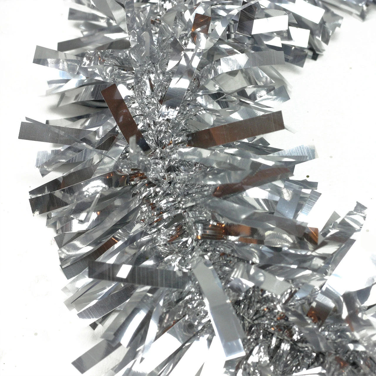 50' Shiny Silver Wide Cut Christmas Tinsel Garland - Unlit - Image 2