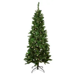 7' Pre-Lit Slim Mixed Long Needle Pine Artificial Christmas Tree - Multicolor LED Lights
