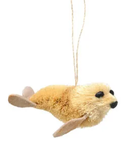 3.5” White Whimsical Bristle Brush Handcrafted Seal Pup Hanging Ornament